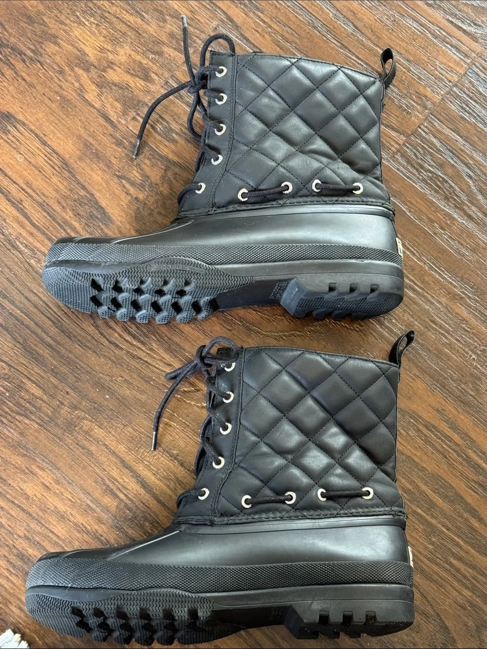 Sperry Black Lace-Up Rubber Duck Ankle Boots
